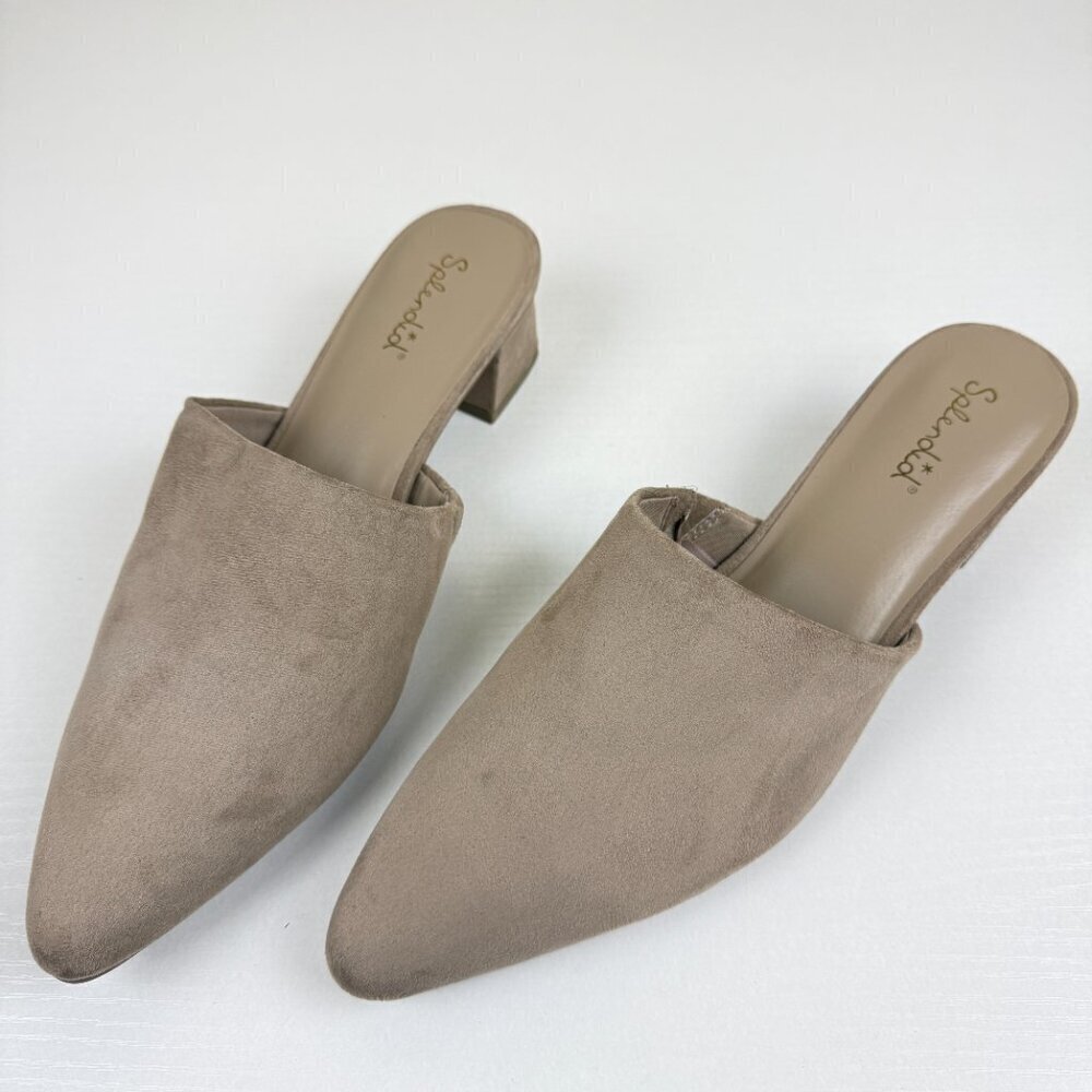 NEW Splendid Laylai Pointed Toe Block Heel Mules in Tan